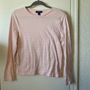 Chaps‎ Balletcore Striped Long Sleeve Top Pink White Cotton Blend Medium